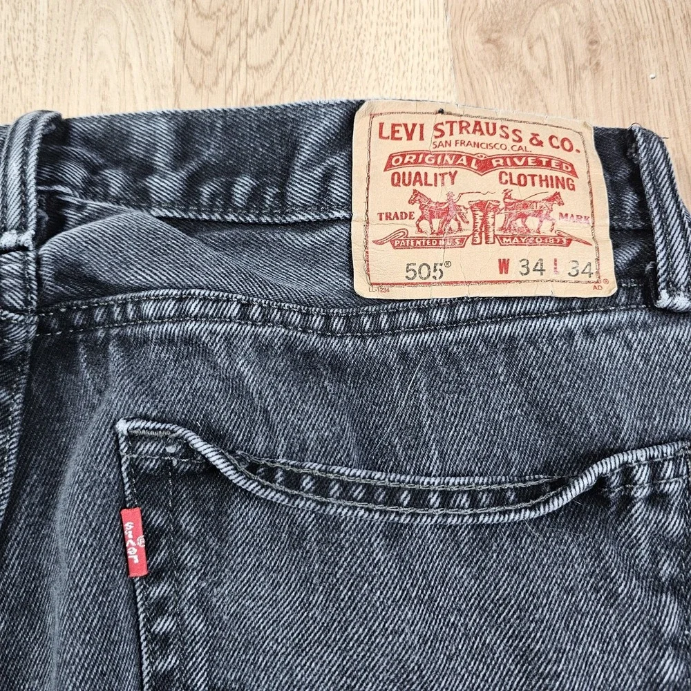Vintage‎ Levis Jeans Mens 34x34 Black Denim 505 Regular Fit Straight Pants Y2K